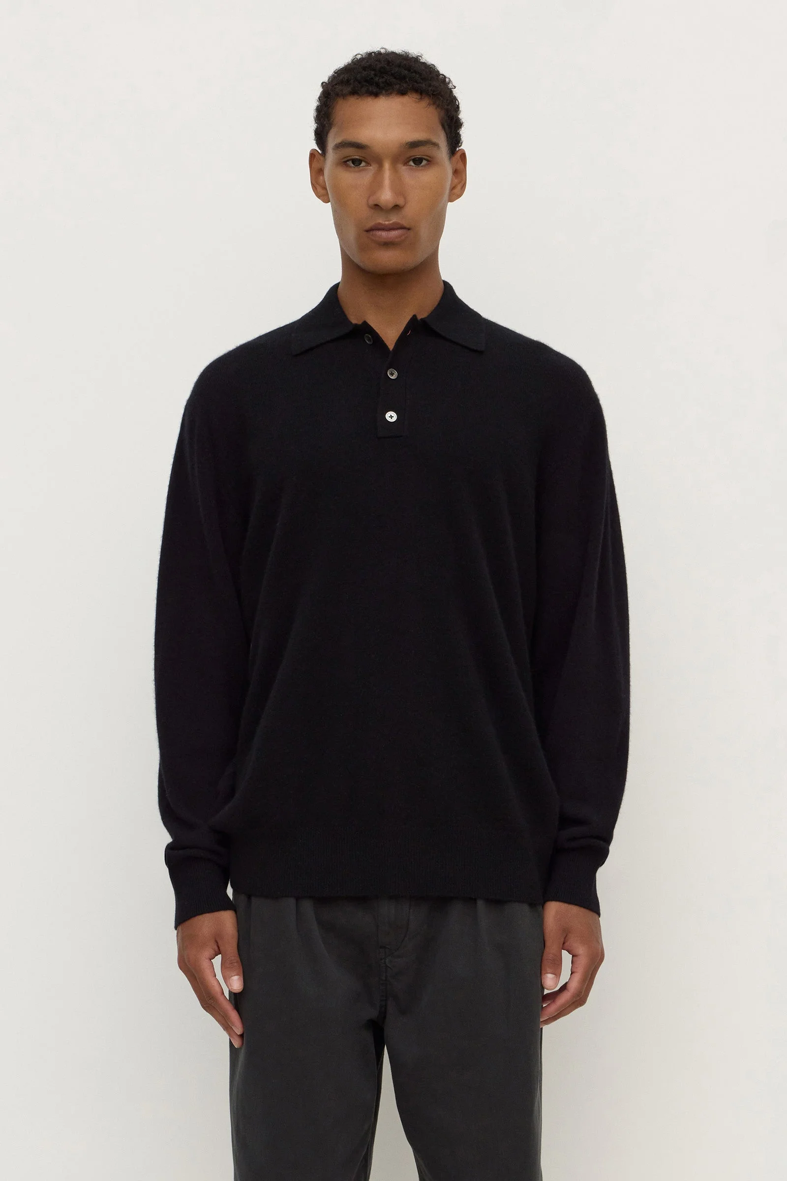 Black Cashmere Polo Knit