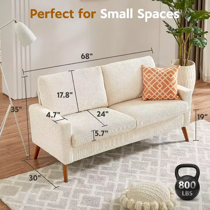 68 Loveseat Sofa Comfy Couch,Modern Loveseat Couches for Living Room/Bedroom,Comfy Sofa with Spring Cushion,Solid Wood,Tool-Free Assembly