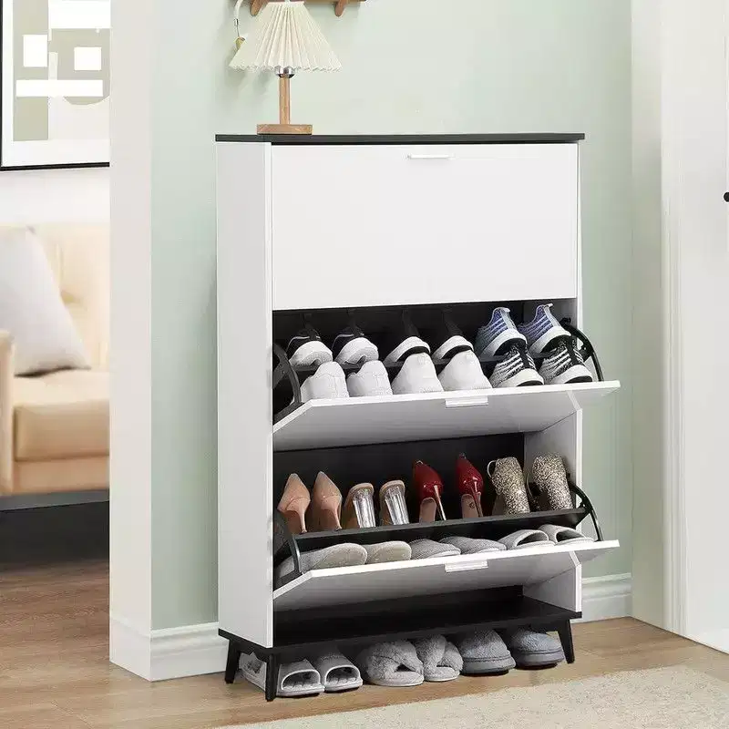 Shoe Storage Cabinet with 3 Flip Drawers, Narrow Hidden Shoe Storage Cabinet for Entryway, Freestanding Shoe Rack for Entryway Hallway