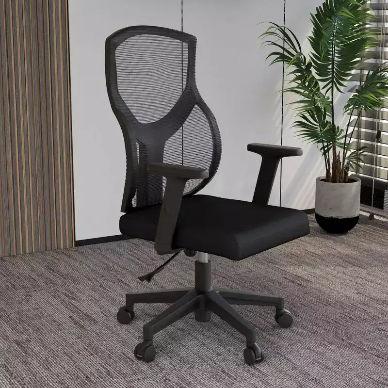 LeisureMod Glen Ergonomic Mesh Office Chair - Breathable Mid-Back with Soft Upholstered Cotton Seat - Swivel & Tilt Desk Chair