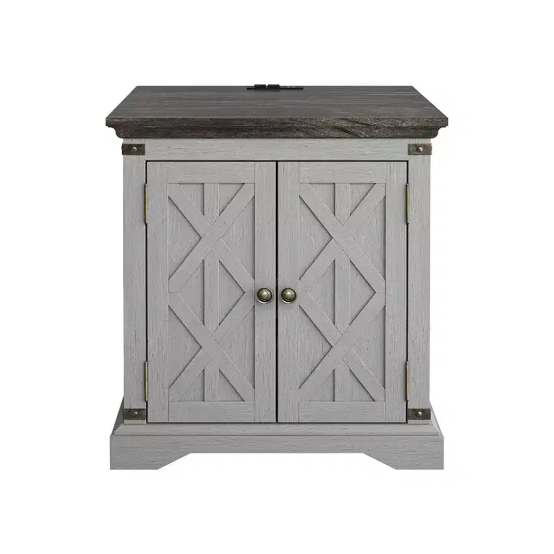 2-Door Side Table Gray with Built-in USB and AC Outlets