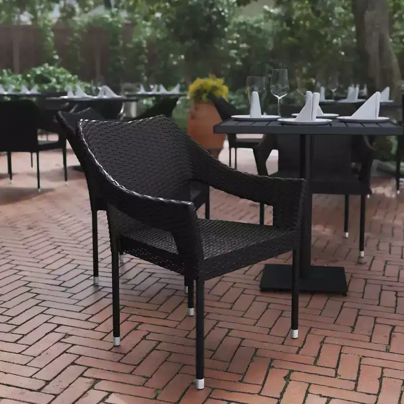 Flash Furniture Ethan Commercial Grade Stacking Patio Chair, All Weather PE Rattan Wicker Patio Dining Chair