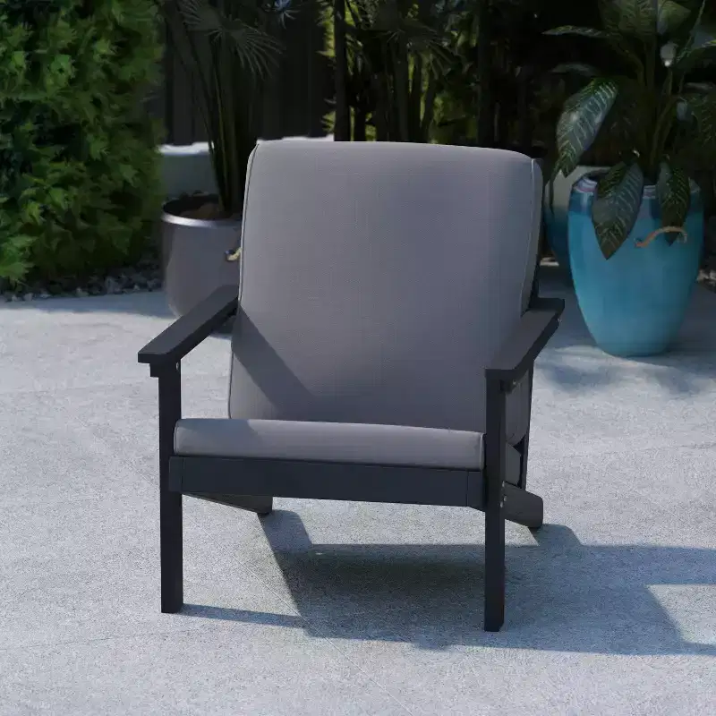 Flash Furniture Charlestown All-Weather Poly Resin Wood Adirondack Style Deep Seat Patio Club Chair with Cushions