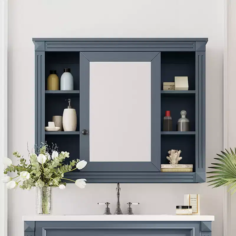 Wall Mounted Bathroom Storage Cabinet, Medicine Cabinet, Wall Mirror Cabinet with 6 Open Shelves