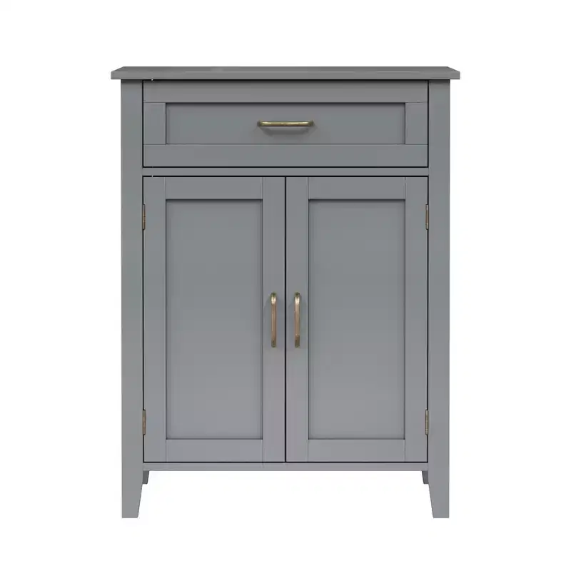 Wooden Bathroom Furniture, Floor Storage Cabinet with Drawer, Grey