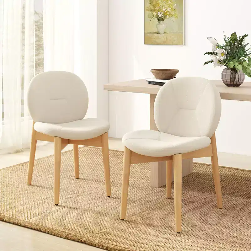 Costway 2PCS Wooden Dining Chairs Soft Boucle Upholstered Kitchen Chairs w/ Curved Seat