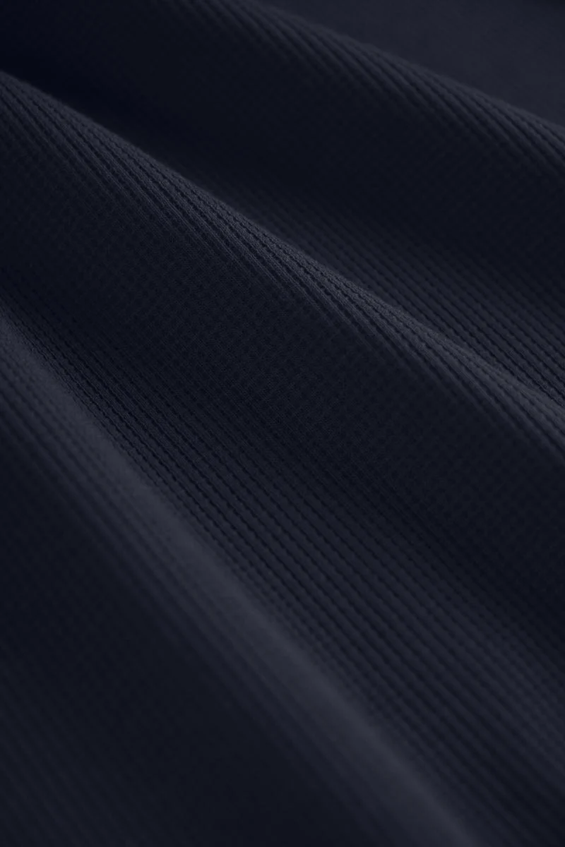 Waffle-Knit Buttonless Polo – Navy