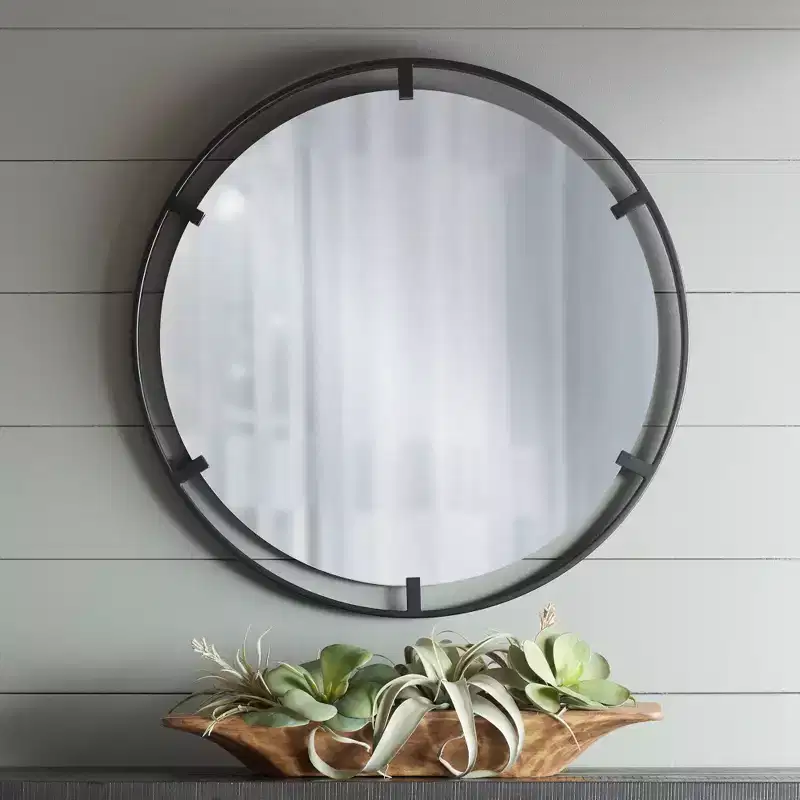 Uttermost Starbird Round Vanity Decorative Wall Mirror Modern Black Metal Openwork Framed 30 Wide for Bathroom Bedroom Living Room Home Office House