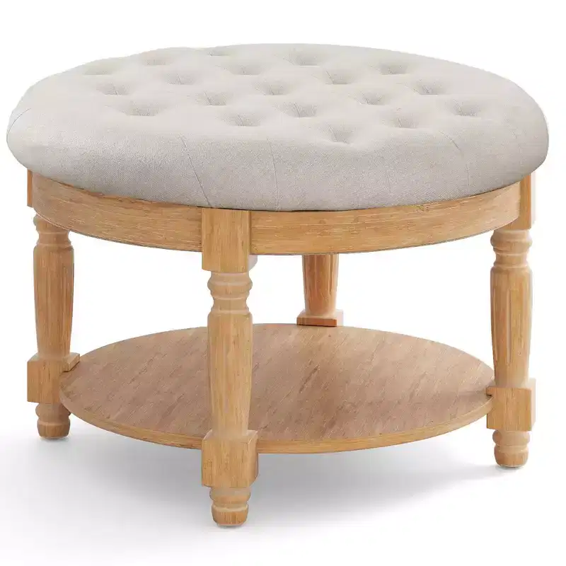 Costway 29 Large Round Ottoman Coffee Table Storage Bench with Flip-up Top Storage Shelf