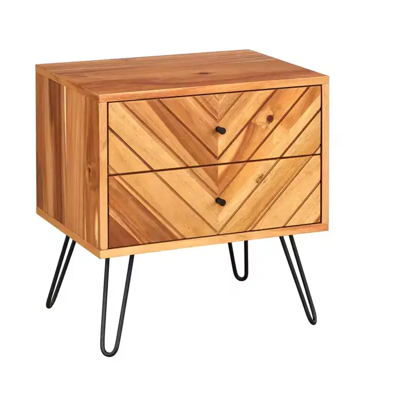2 Drawer Alexandria Mid Century Modern Nightstand Oak: Mid-Century Modern Bedside Table, Wood Veneer Finish