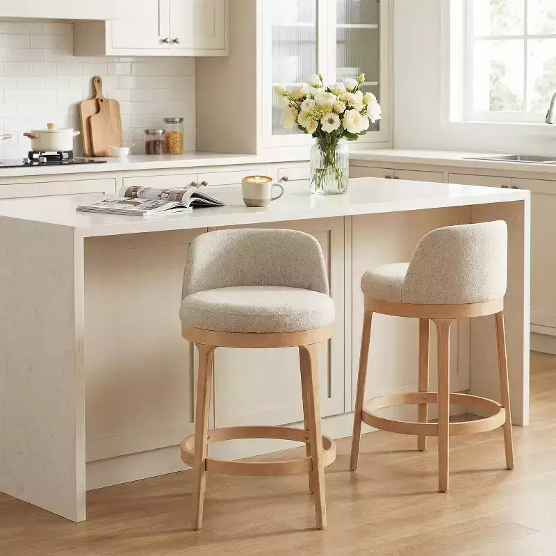 Modern Rubberwood Upholstered Bar Stools (Set of 2)