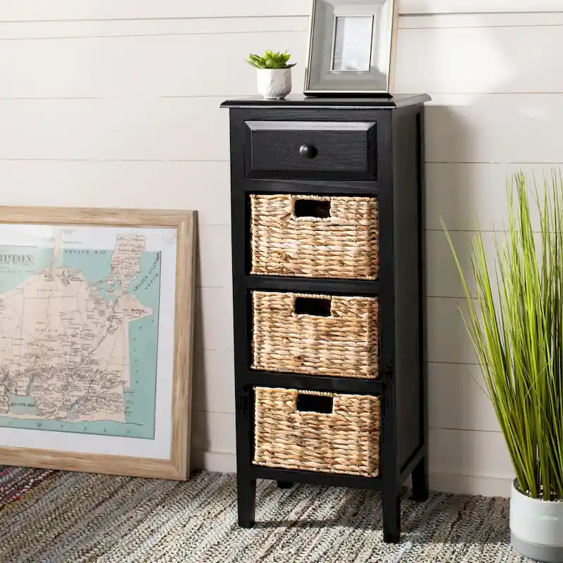4-Drawer Woven Basket Storage Side Table, 15