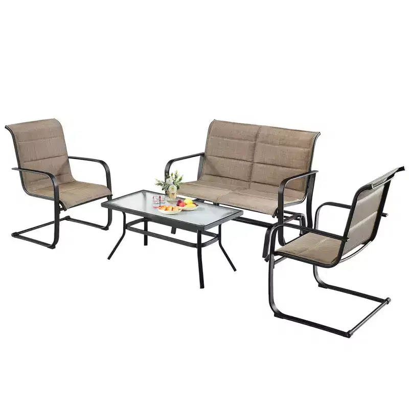 Costway 4PCS Patio Conversation Set Cotton Padded Furniture Set w/ Swing Glider Loveseat