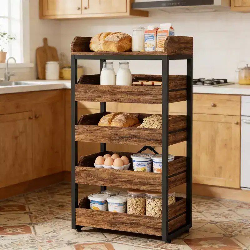 Rustic Wooden Wine Rack with 5 Shelves