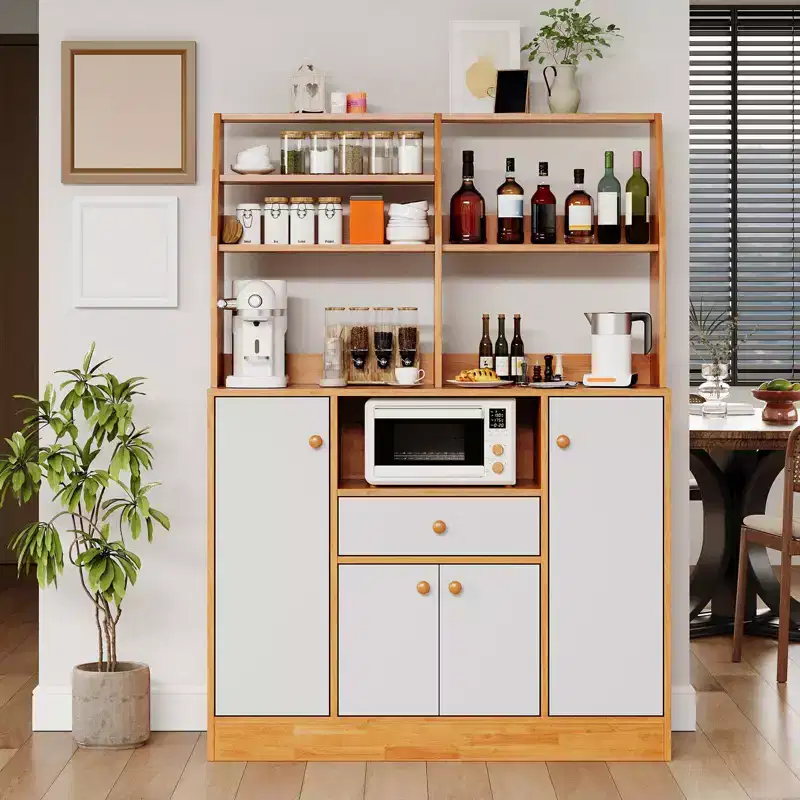 Farmhouse Wood Sideboard Buffet Cabinet with Drawers, Large Freestanding Kitchen Pantry Storage Cabinet with Adjustable Shelves for Entryway