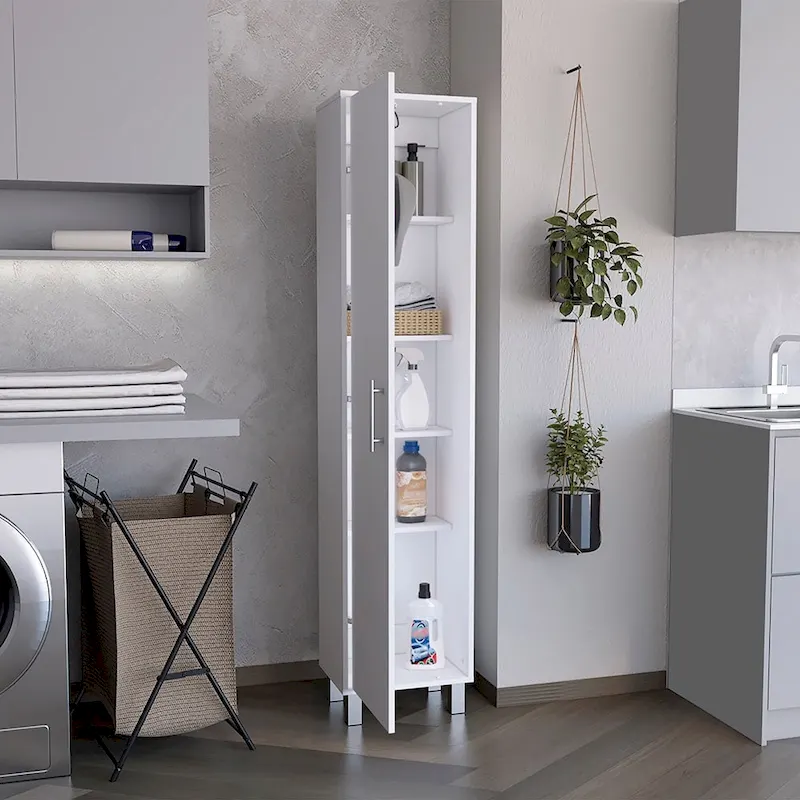 70 Tall Storage Cabinet Broom Closet with Broom Hangers,and Four Shelves