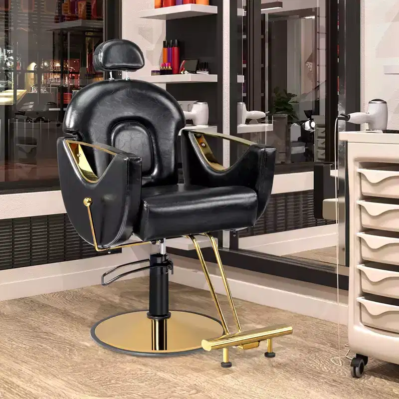 Heavy Duty Reclining Hair Salon Chair with Headrest – 330 lbs, 360° Swivel, Black