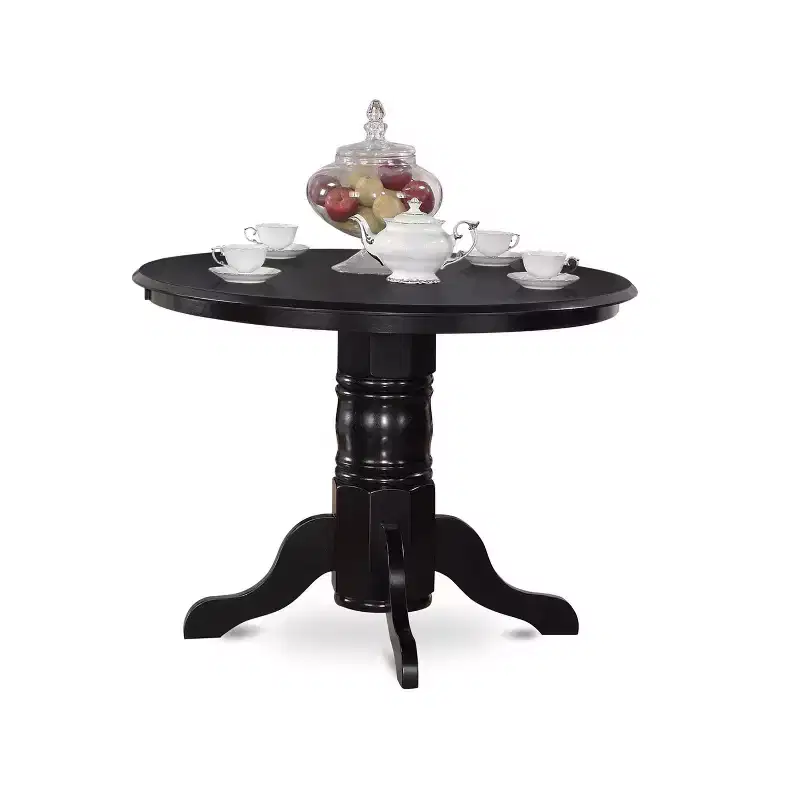 HomeStock Belmont 5Pc Round 42 Dining Room Table And 4 Wood Seat Kitchen Chairs, Black