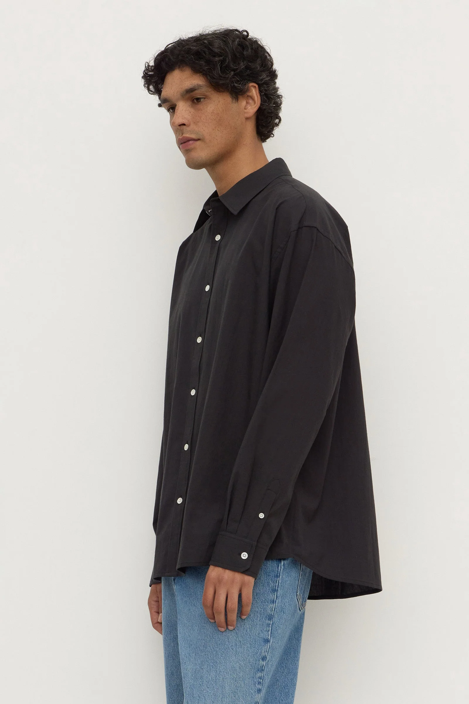Black Cotton Voile Long Sleeve Shirt