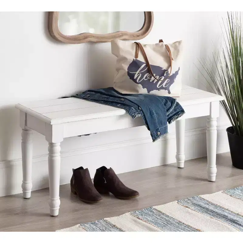 Rectangle Wood Bench 42x14x19 White