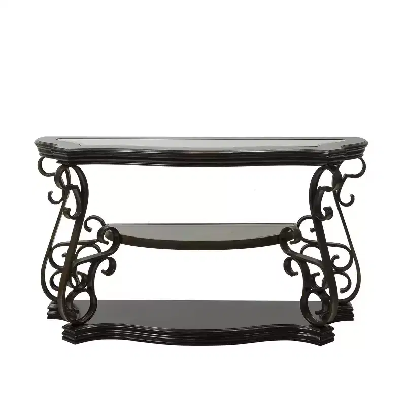GDFStudio Shirley Traditional 2-Tier Glass and Wood Console Table with Marble Shelf