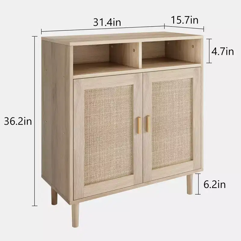 Sideboard Buffet Storage Cabinet, Rattan Kitchen Cabinet with 2 Doors/Shelf for Dining Living Room Entry Hallway Coffee Bar
