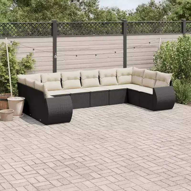vidaXL 10 Piece Patio Sofa Set with Cushions Brown Poly Rattan