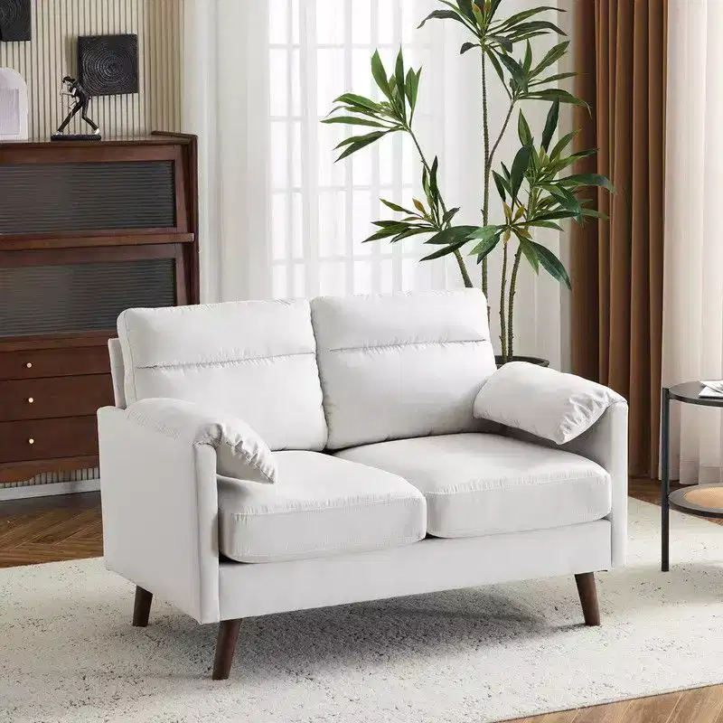Karl Home |48.8 inchWide Suede Curved Arm Double Sofa Small Loveseat With Cushions