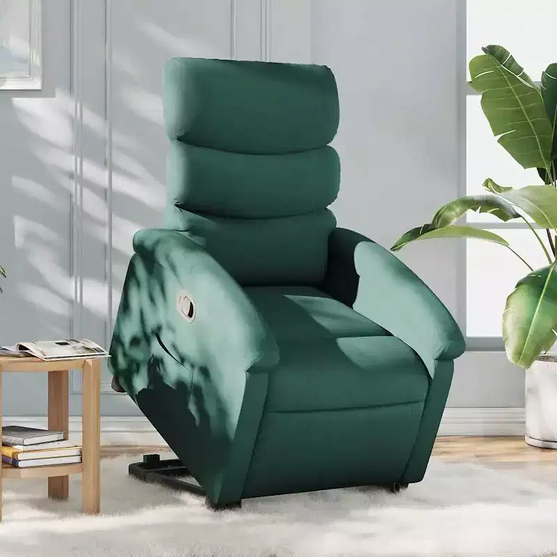 vidaXL Dark Green Stand Up Recliner Chair - Power Lift Assist, Manual Recline, Padded Fabric Seating, Side Pocket, Sturdy Frame for Elderly