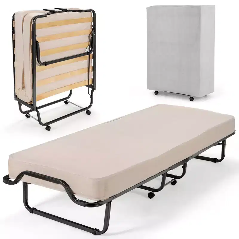 Folding Bed with Memory Foam Mattress & Dust-Proof Bag, Rollaway Metal Bed Sleeper