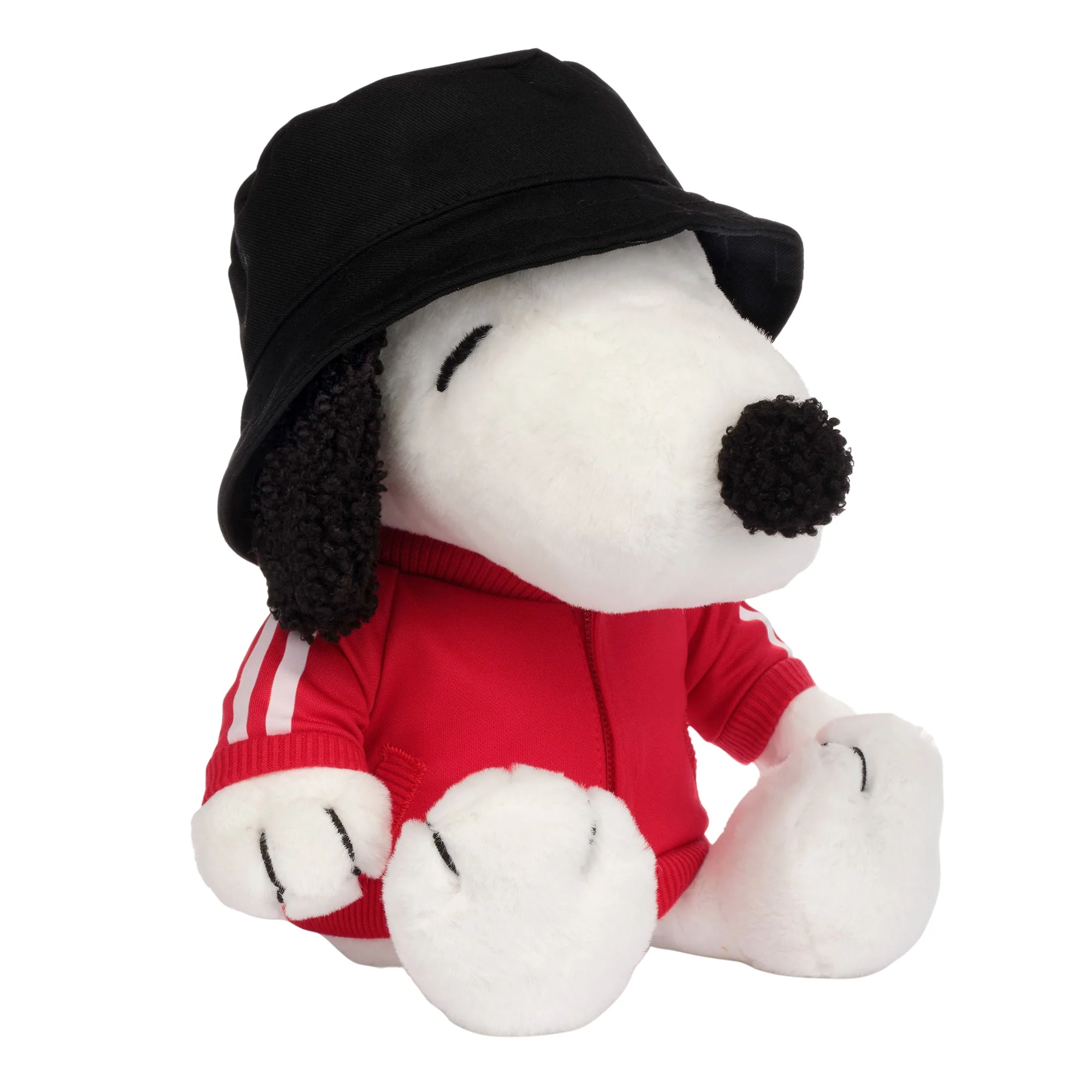 White Dog Plush with Bucket Hat and Track Jacket
