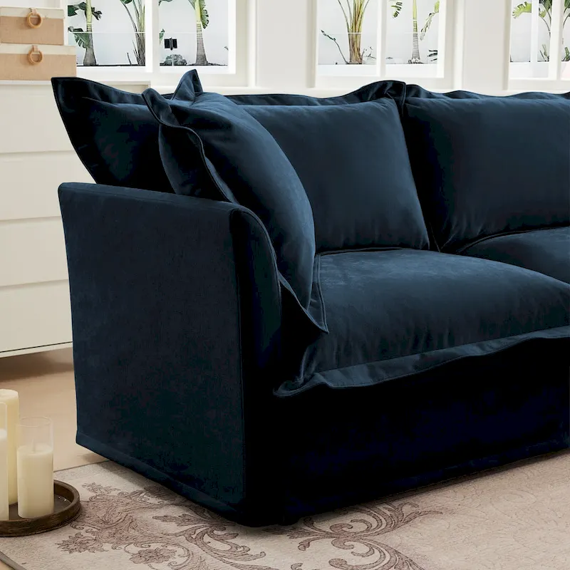 120 Chenille L-Shaped Sectional with Convertible Ottoman & 2 Pillows and 3-Seater Cloud Couch
