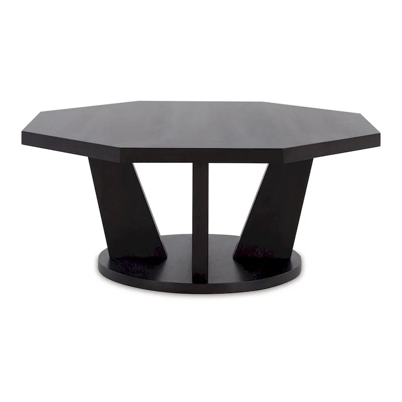 Chloe Cocktail Coffee Table, 40 Inch Octagon Espresso Brown Wood
