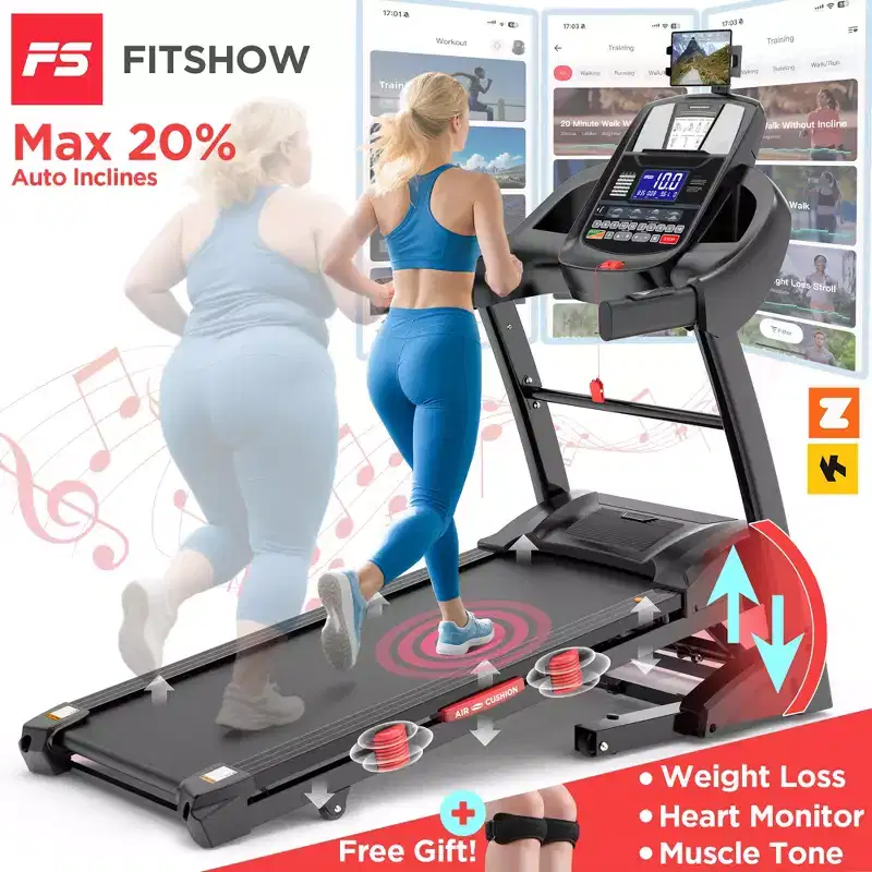 Famistar Folding Treadmill with 20-Level Auto Incline, 0.612 MPH, 7-Layer Running Belt, 320 lbs Capacity for Home Fitness