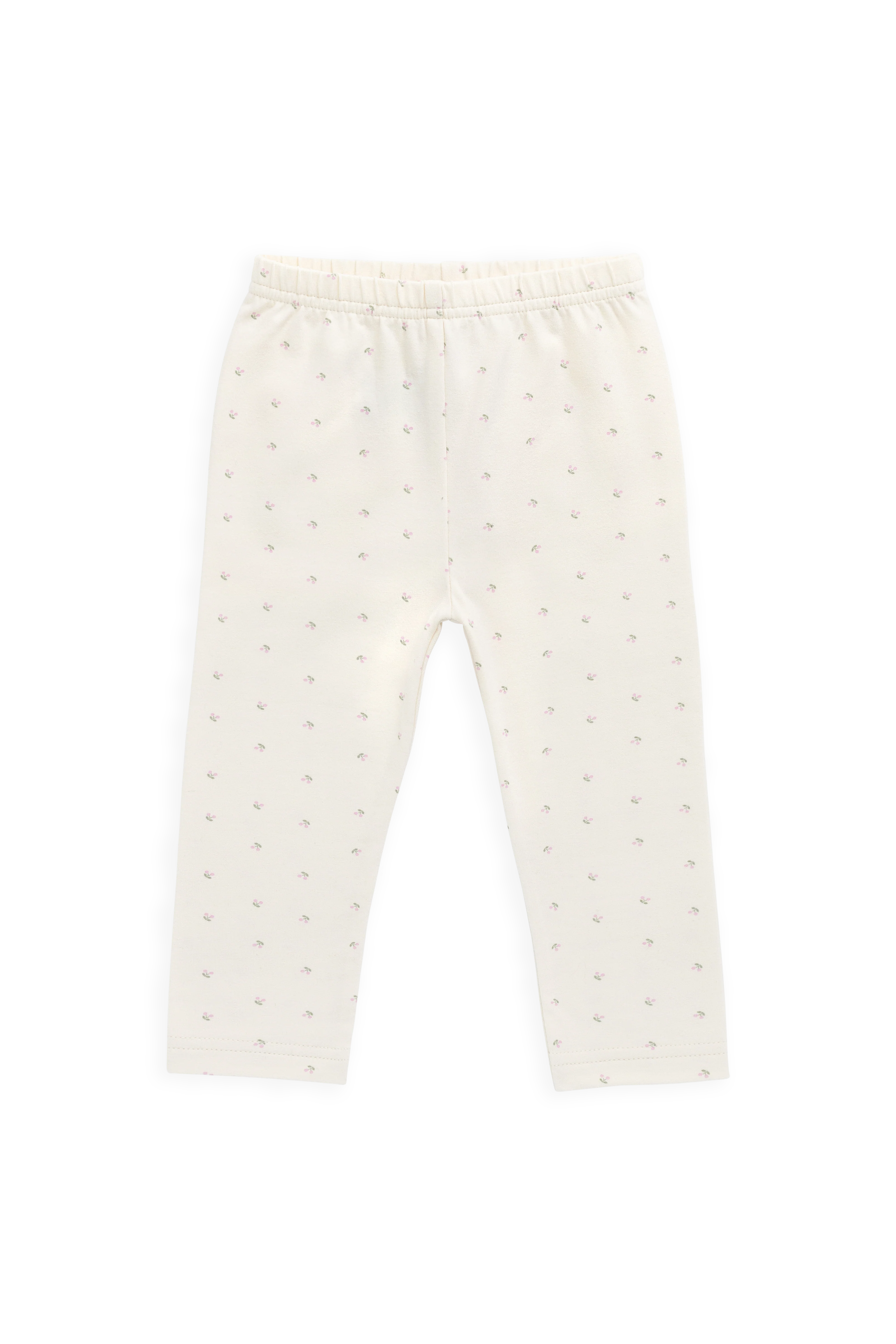 Playful Cream Cherry-Print Organic Cotton Everyday Legging with Elastic Waistband for Girls NB–10Y
