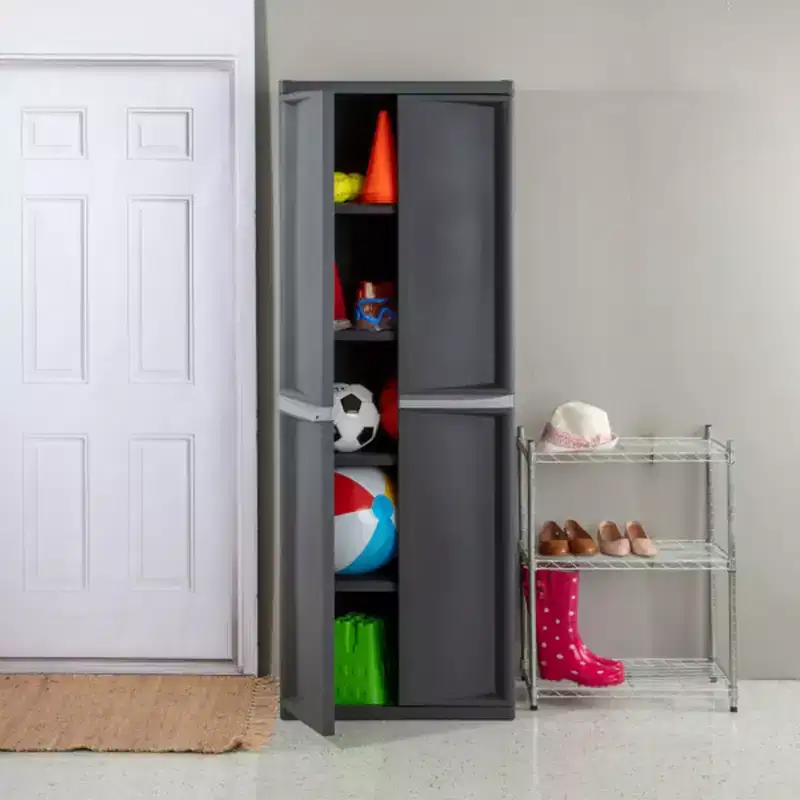 2-Pack Adjustable 4-Shelf Storage Cabinet, Gray, 100% Recycled Plastic, 100 lb Capacity