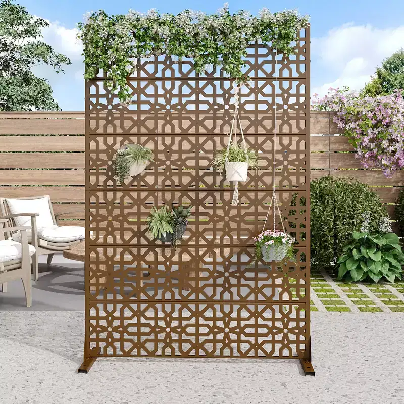 MAYEERTY Galvanized Steel Room Divider Outdoor and Indoor Divider with Free Standing Privacy Screen for Balcony Patio