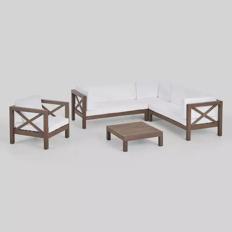 Brava 5pc Acacia Wood Sectional Sofa & Club Chair Set: Weather-Resistant Patio Set - Christopher Knight Home
