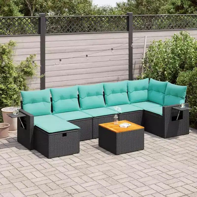 vidaXL 8 Piece Patio Sofa Set with Cushions Black Poly Rattan