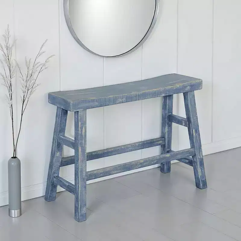 33 Wide Bar Height Bench | Trestle Legs with Footrests | Mahogany Wood