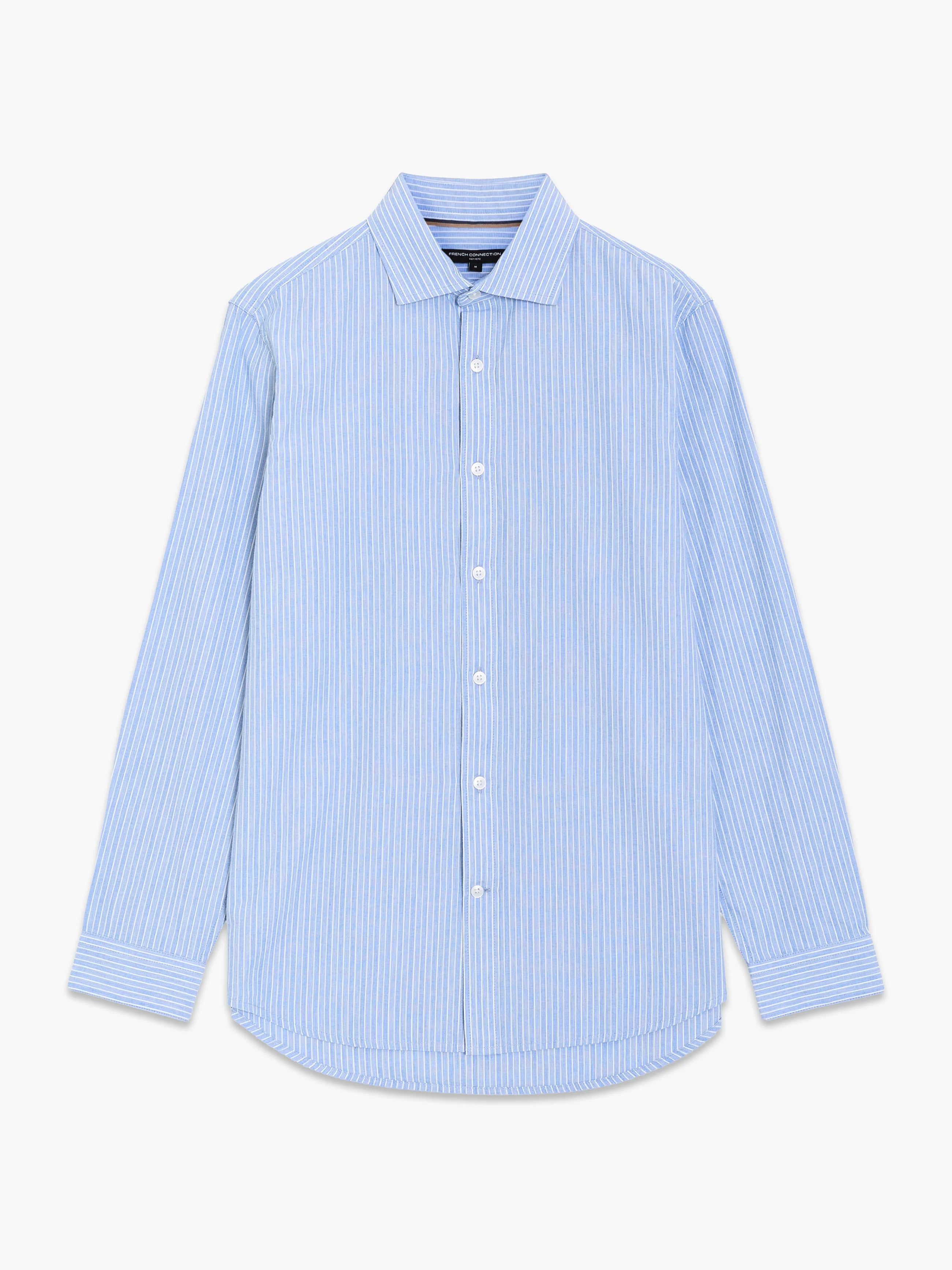 Long Sleeve Cotton Blue Striped Button-Through Shirt
