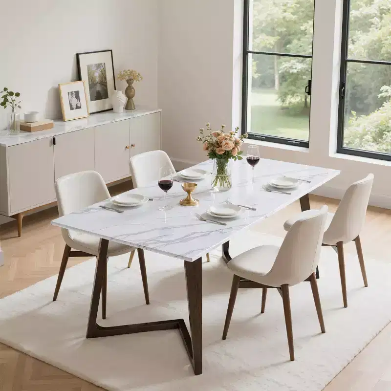Subrtex Solid Faux Marble Top Dining Table