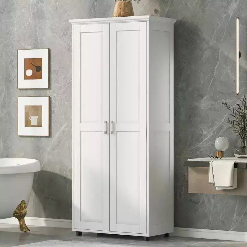 Tall Bathroom Storage Cabinets, Freestanding Floor Cabinet with 2 Doors, Adjustable Shelves, 5 Internal Compartments Kitchen Pantry