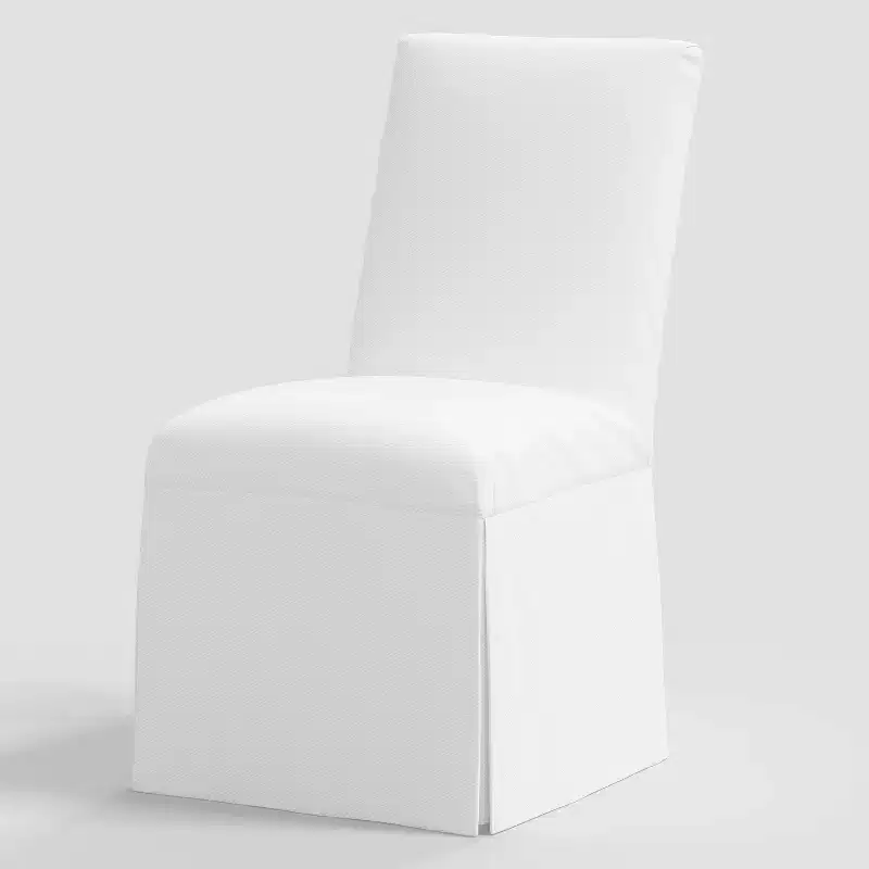 Skirted Slipcover Dining Chair Twill White ™ Elegant Upholstered Seat, Rubberwood Frame, 250lb Capacity