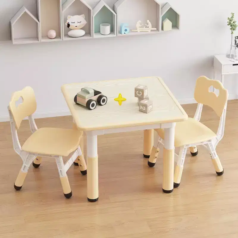 Kids Table and 2 Chairs Set, Height Adjustable Toddler Table and Chair Set, Graffiti Desktop, Children Multi-Activity Table for 2