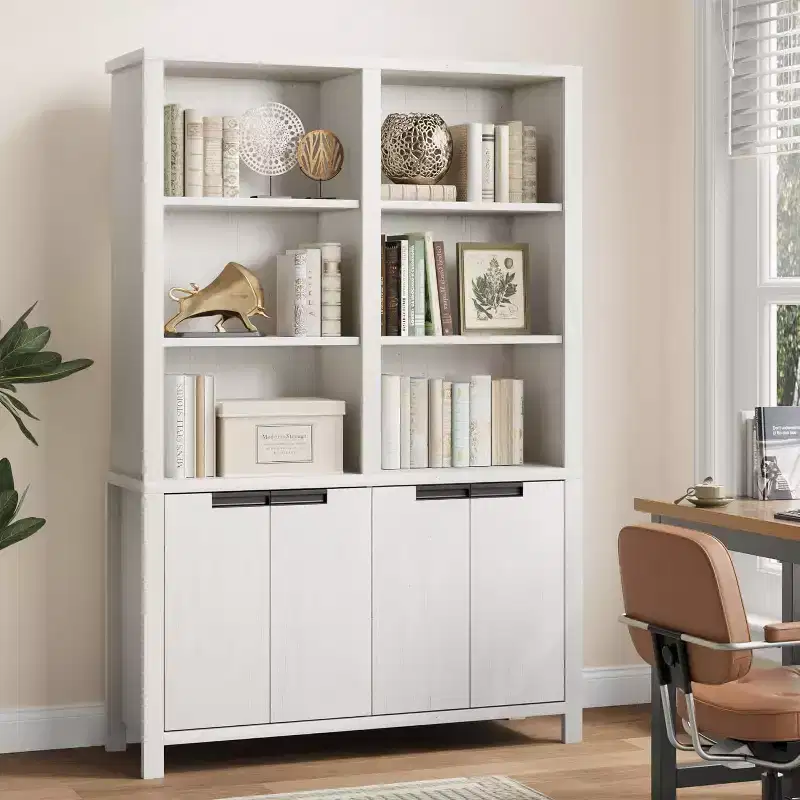 GustoWave 70.7 Tall Bookshelf w/Doors & Adjustable Shelf, 5-Tier Double Wide Bookcase,Wooden Book Shelf for Living Room Office Library