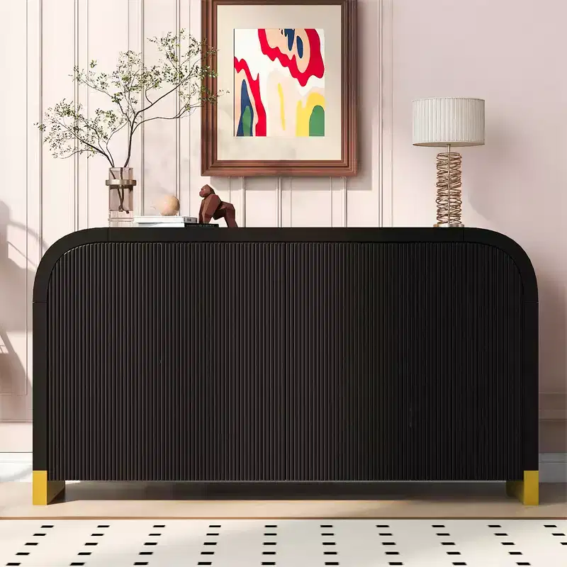 Contemporary Wavy Door Sideboard with Curved Corners and Adjustable Shelves, Storage Cabinet for Kitchen, Dining, Living Room, Bedroom