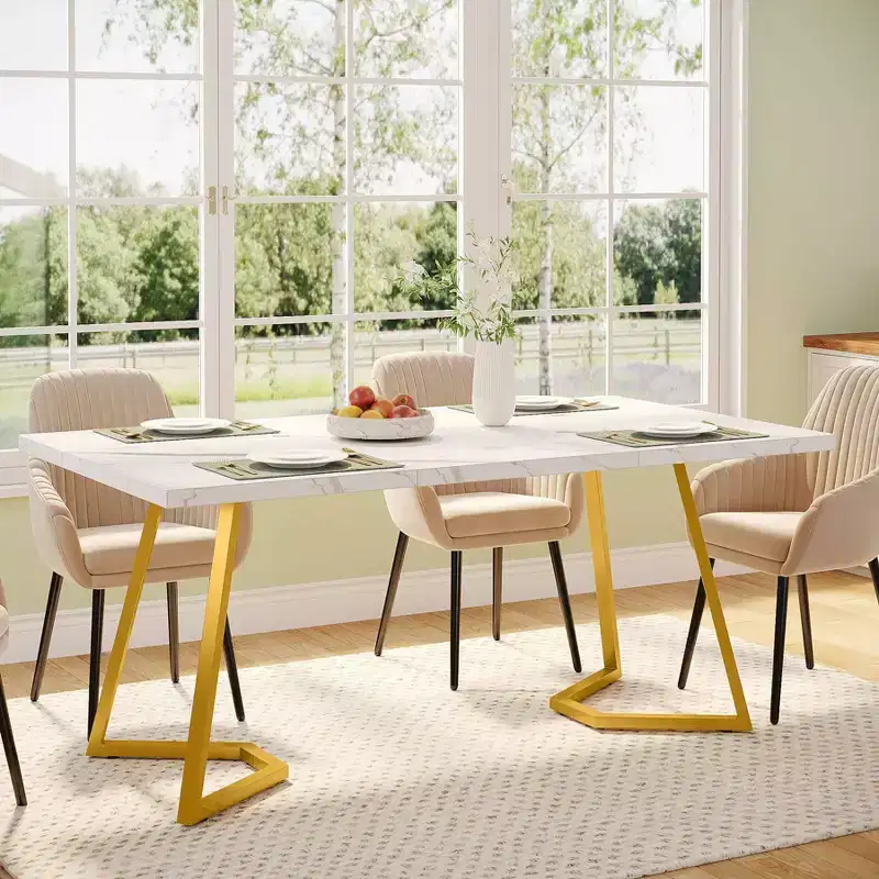 55" Modern Rectangular Dining Table White/Gold