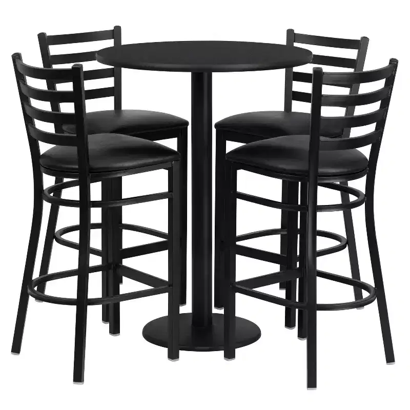 Flash Furniture 30'' Round Laminate Table Set with Round Base and 4 Ladder Back Metal Barstools