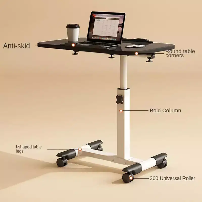 Height Adjustable Rolling Laptop Table with Locking Wheels, Overbed Side Table for Bedroom, Sofa, Office